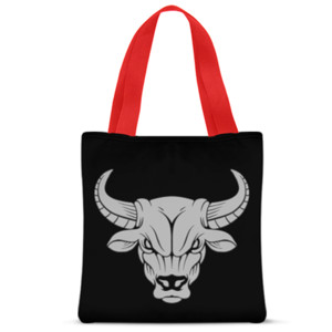 Tas Tote Fullprint kepala banteng marah putih